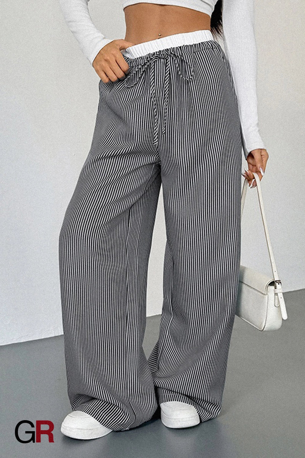 Women's Stitching Striped Casual Trousers