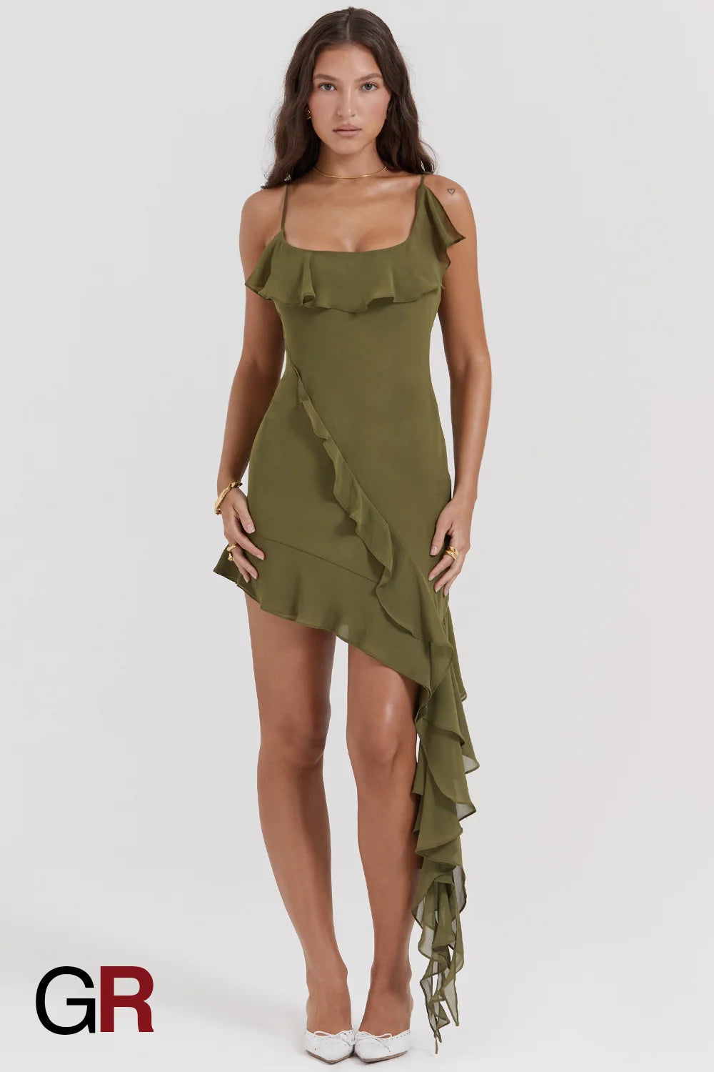 Irregular Hem Mesh Slip Green Dress - GlamoROZ