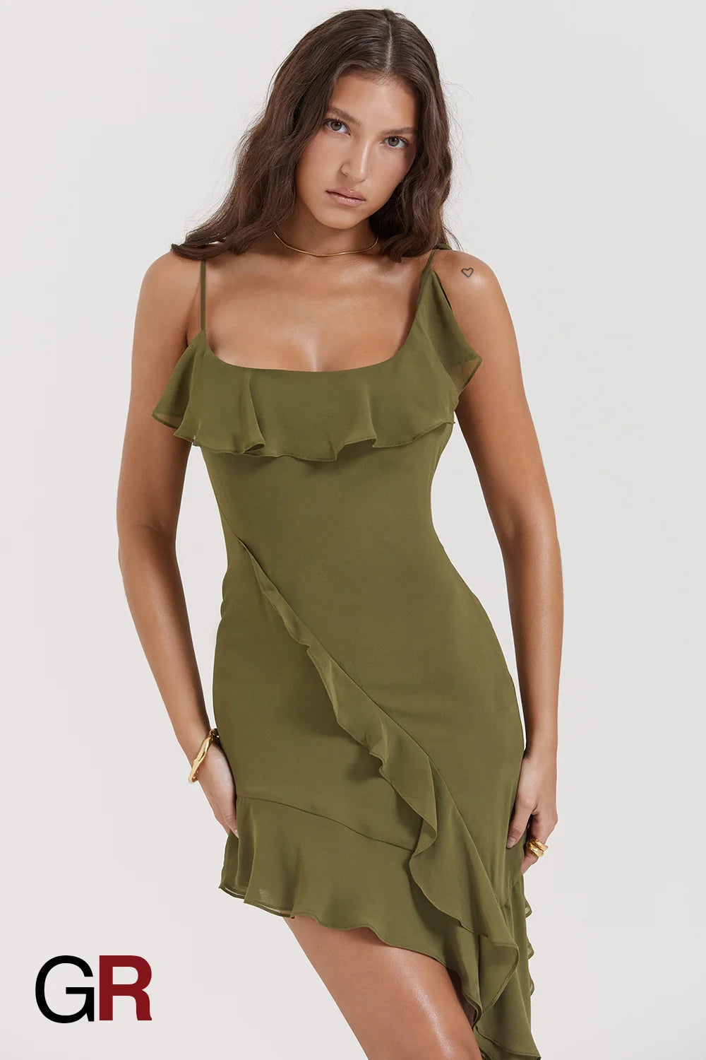 Irregular Hem Mesh Slip Green Dress - GlamoROZ