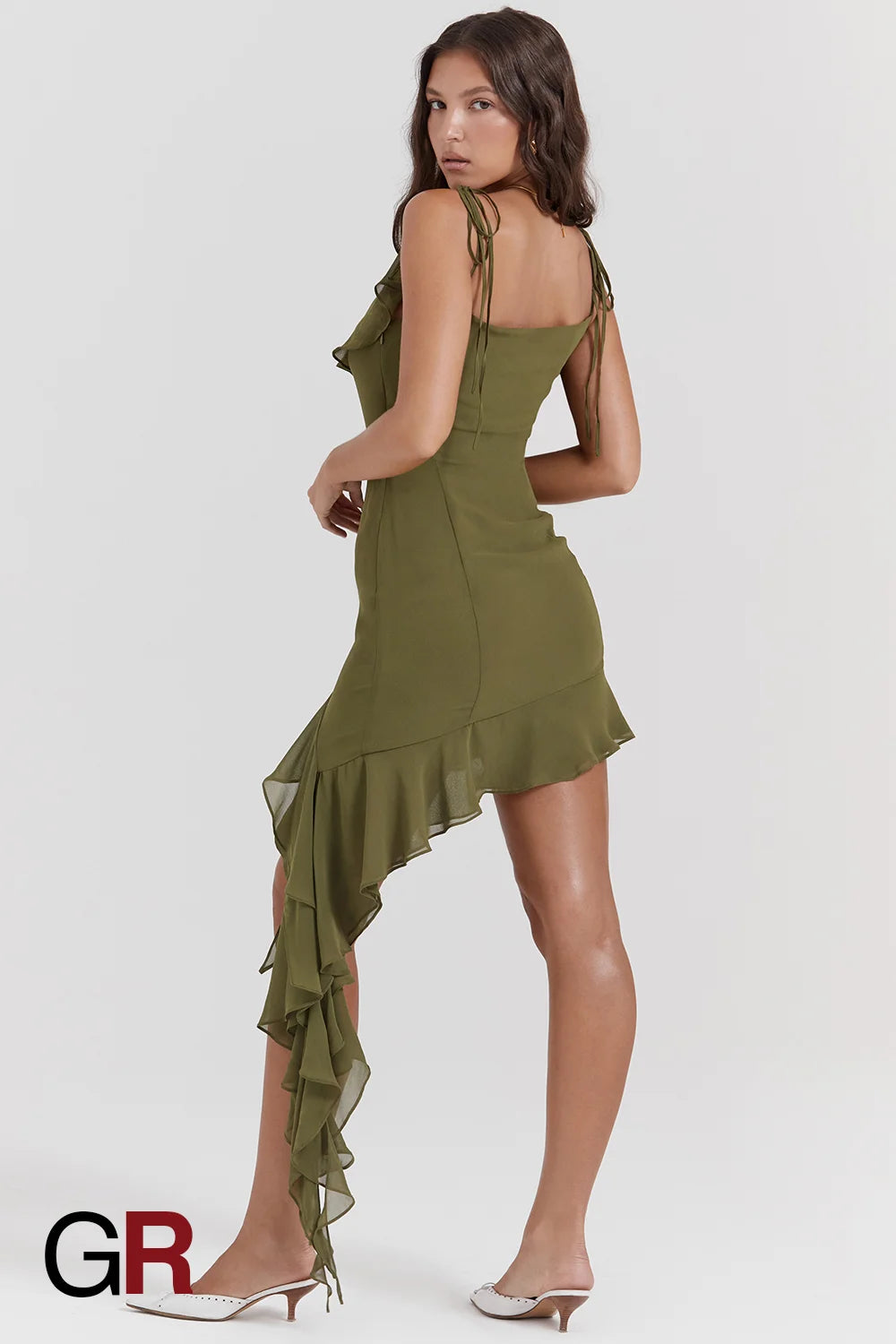 Irregular Hem Mesh Slip Green Dress - GlamoROZ