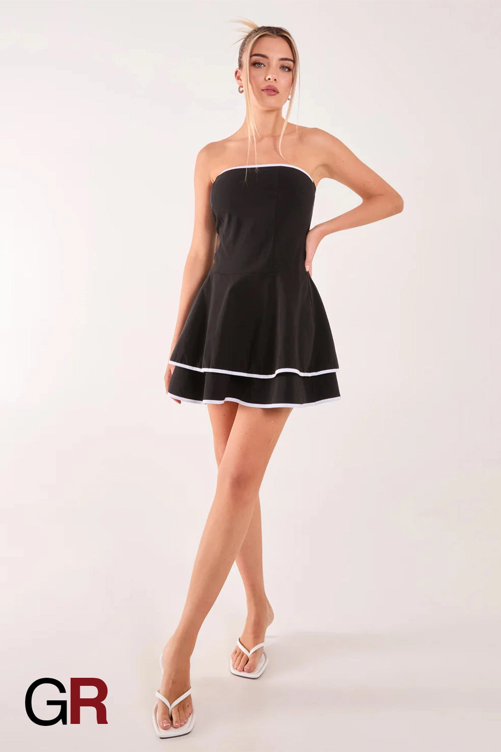 Chic Black Tube Ruffle Mini Dress - GlamoROZ