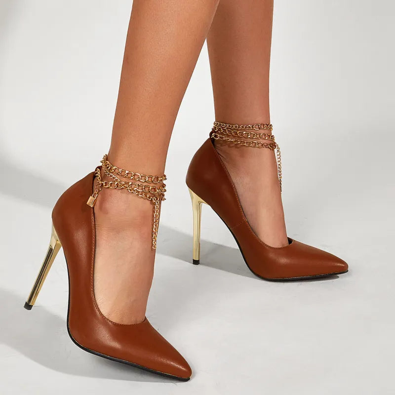 Glam Chain Pointed Stiletto Heels - GlamoROZ