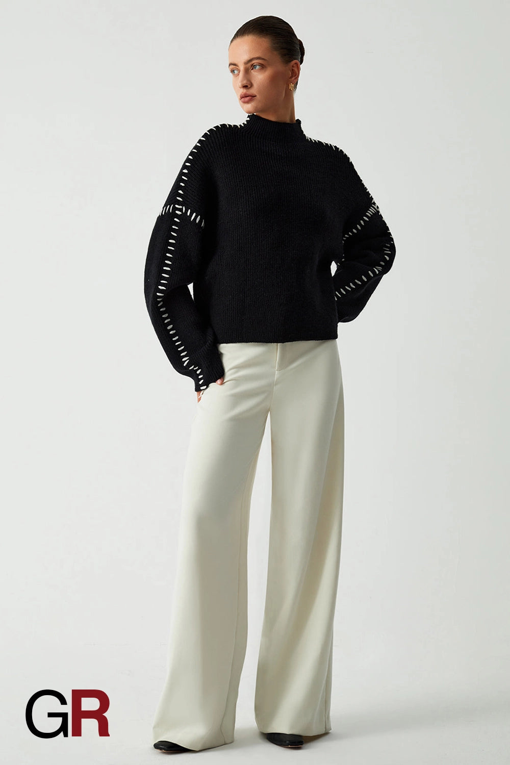 Luxe Color-Contrast Patchwork Crew Neck Sweater - GlamoROZ