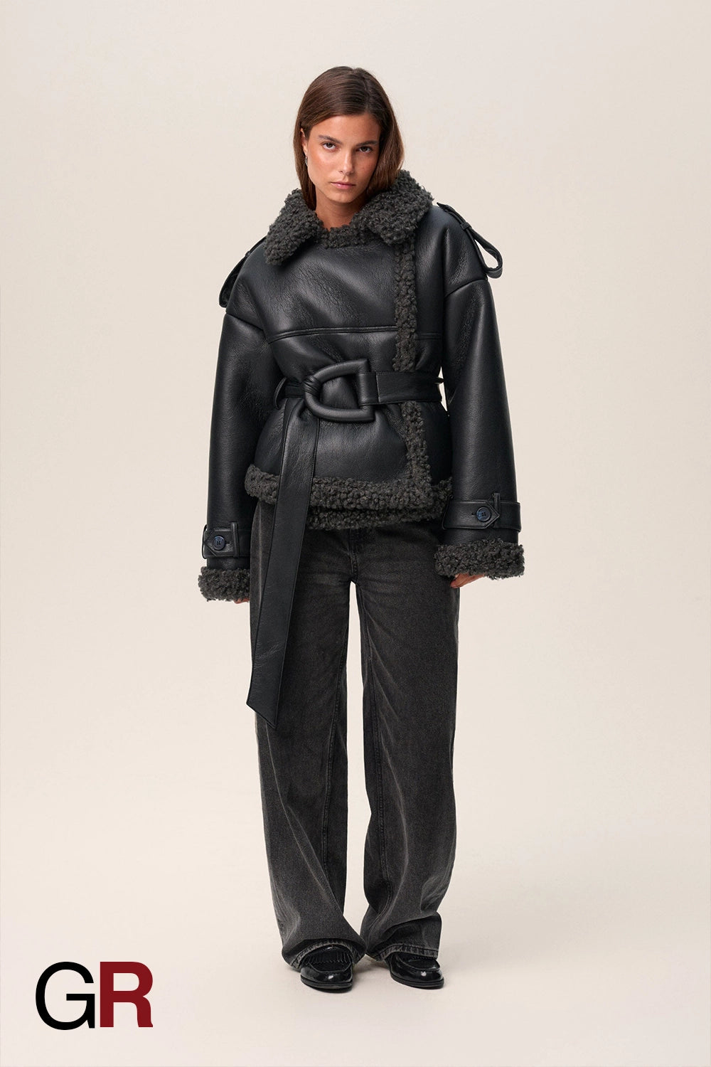 Luxe PU Leather Belted Fur Short Jacket for Women - GlamoROZ