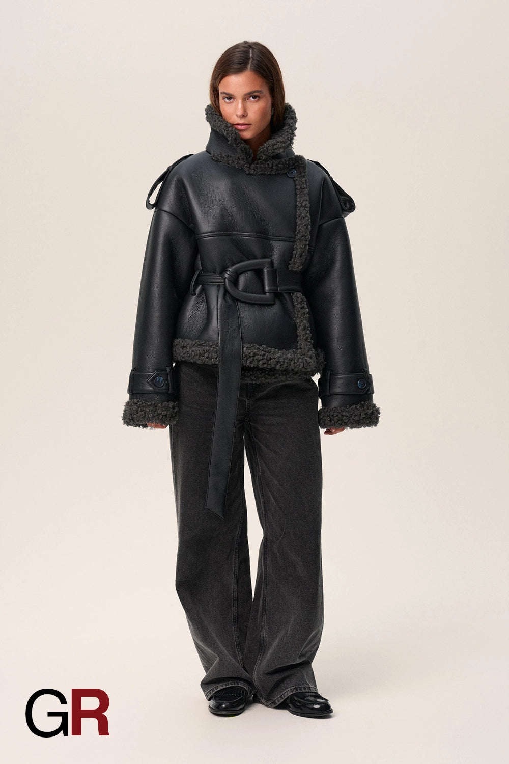 Luxe PU Leather Belted Fur Short Jacket for Women - GlamoROZ
