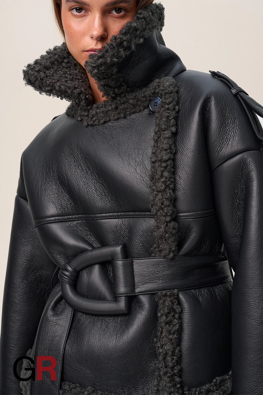 Luxe PU Leather Belted Fur Short Jacket for Women - GlamoROZ