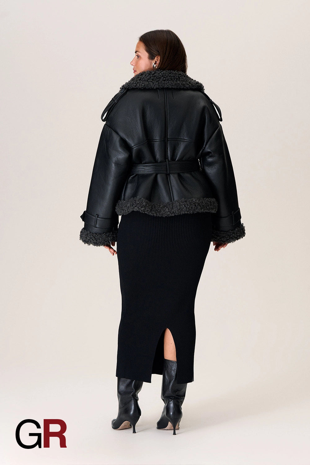 Luxe PU Leather Belted Fur Short Jacket for Women - GlamoROZ