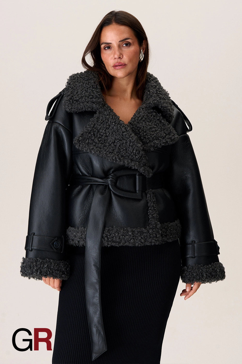 Luxe PU Leather Belted Fur Short Jacket for Women - GlamoROZ