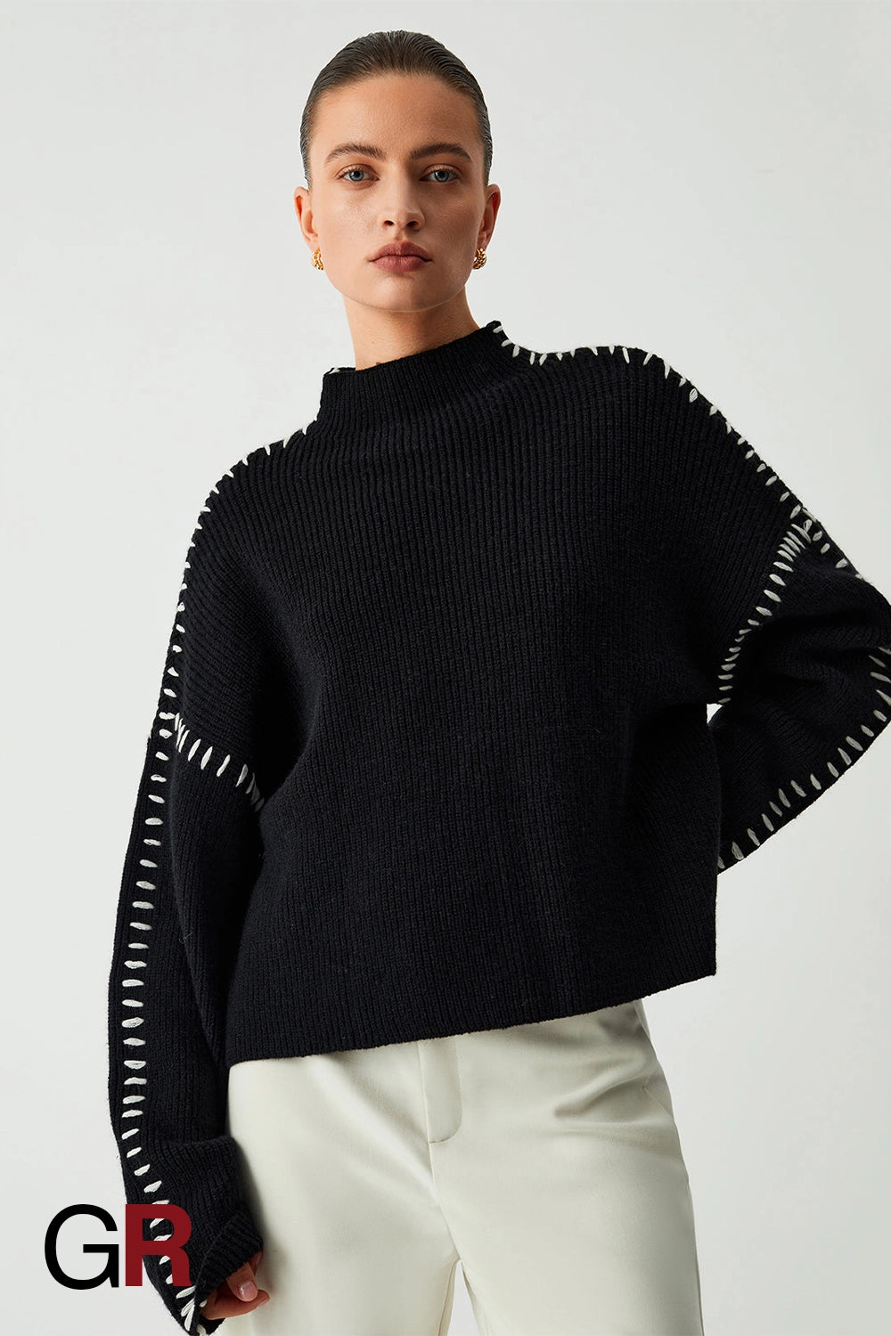 Luxe Color-Contrast Patchwork Crew Neck Sweater - GlamoROZ