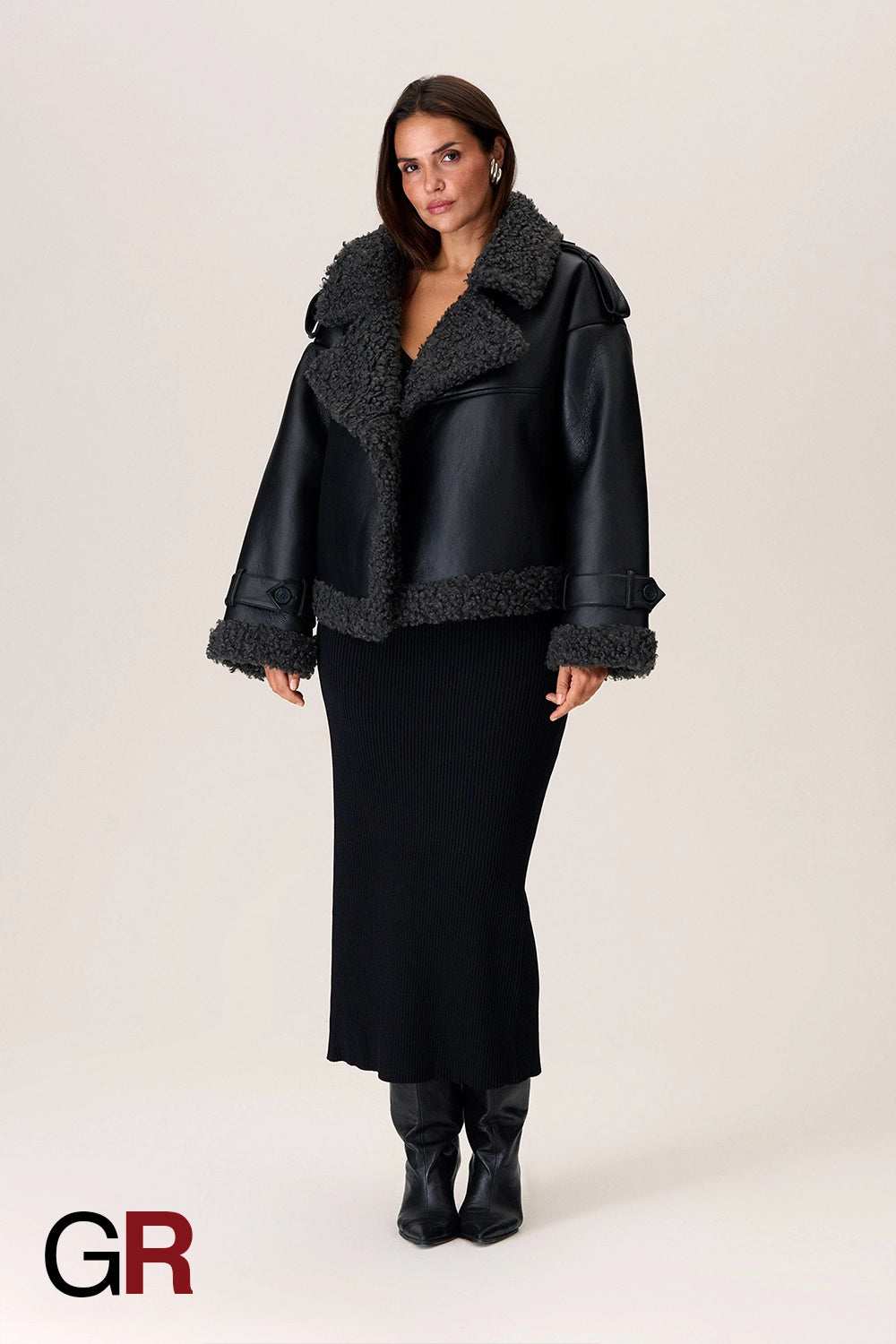 Luxe PU Leather Belted Fur Short Jacket for Women - GlamoROZ