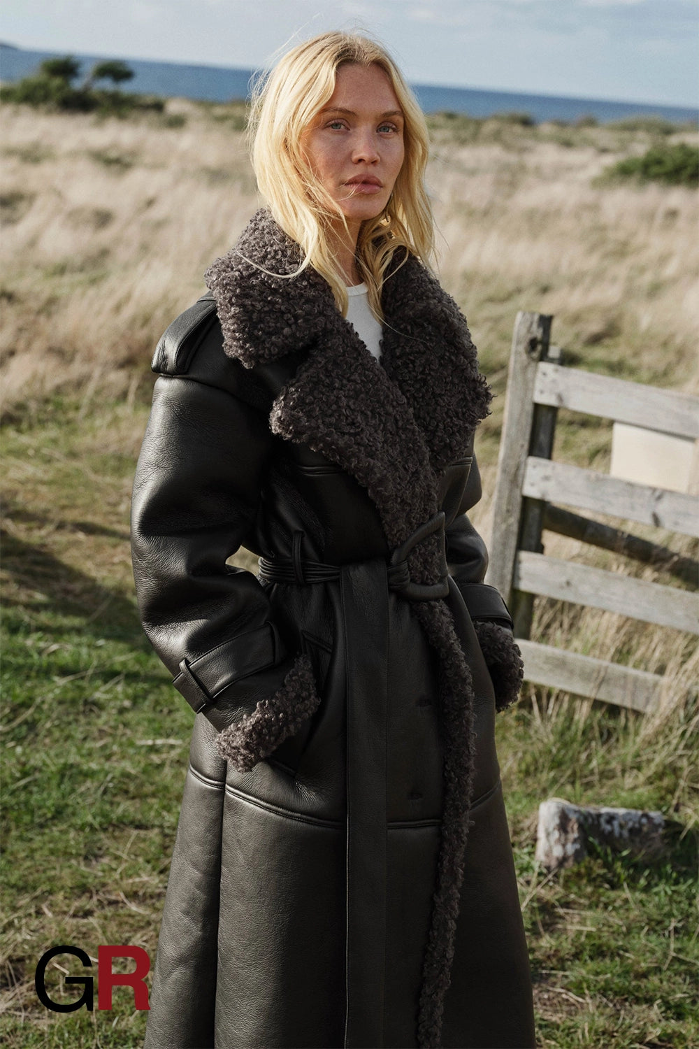 Luxe PU Leather Belted Fur Long Jacket for Women - GlamoROZ