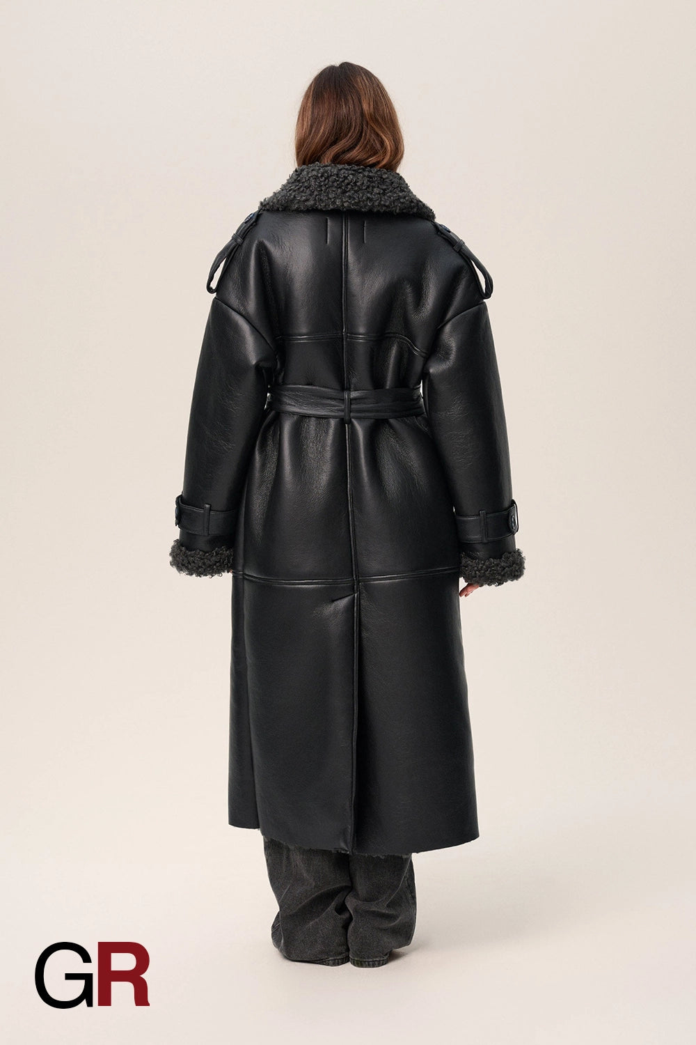 Luxe PU Leather Belted Fur Long Jacket for Women - GlamoROZ