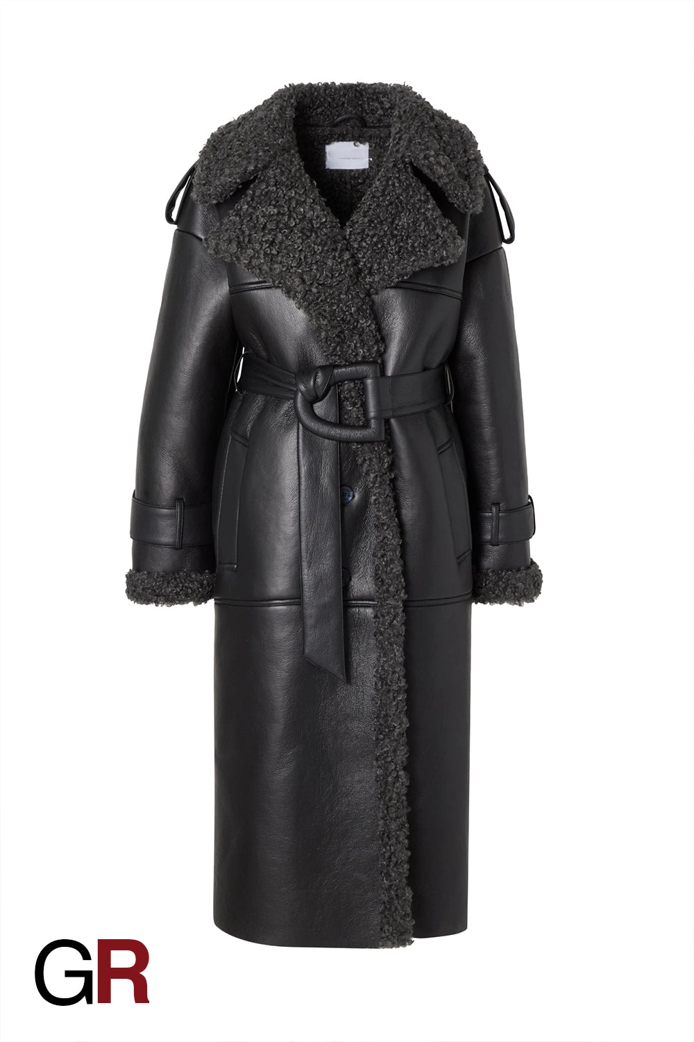 Luxe PU Leather Belted Fur Long Jacket for Women - GlamoROZ