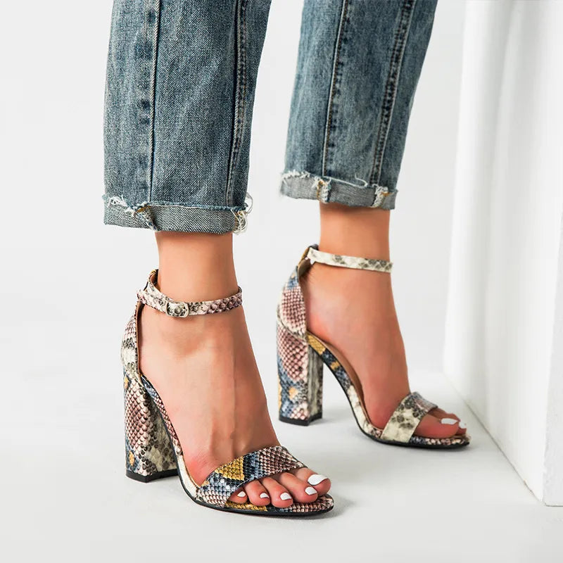 Elevate Buckle Open-Toe High Heel Sandals - GlamoROZ