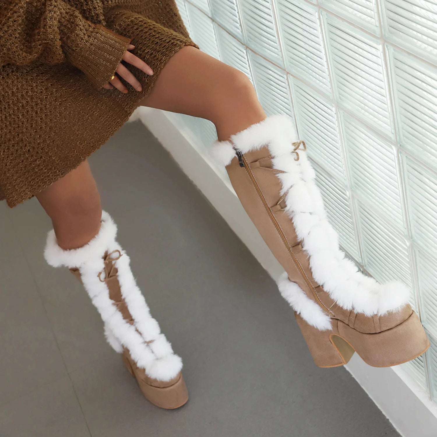 Plush Platform High Heel Fur Boots - GlamoROZ