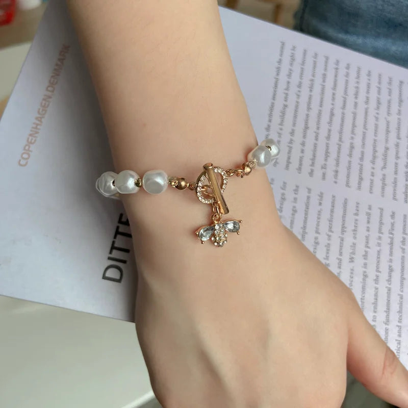 Lustrous Pearl & Diamond Charm Bracelet - GlamoROZ