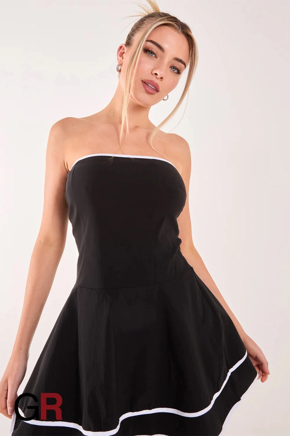 Chic Black Tube Ruffle Mini Dress - GlamoROZ