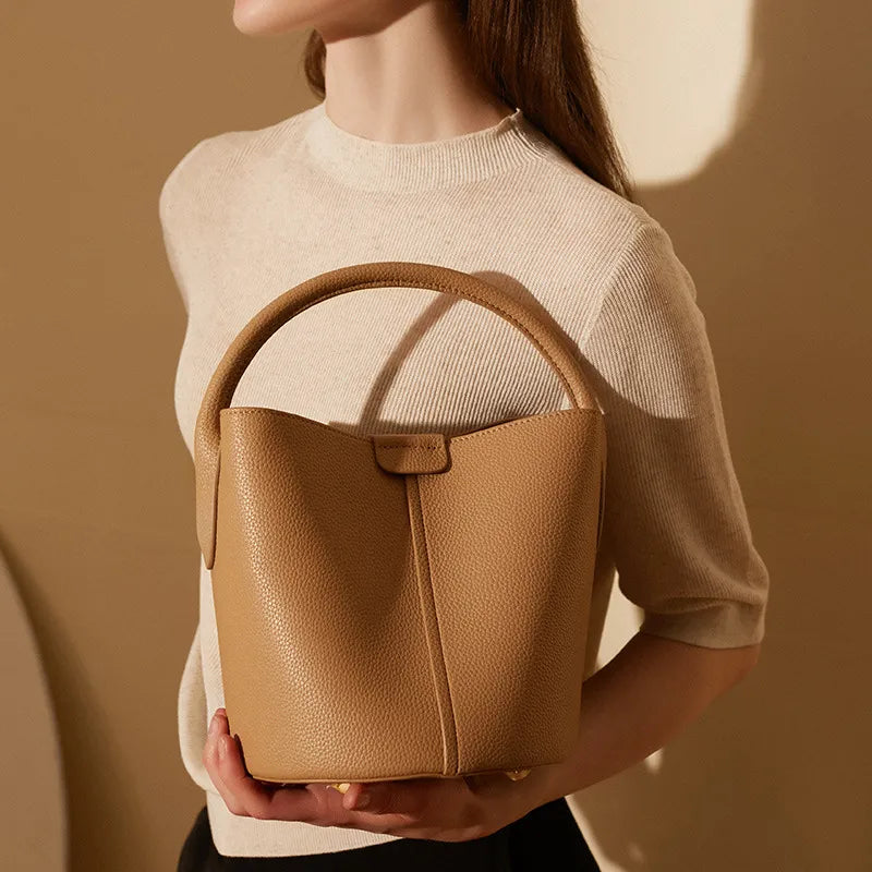 LuxeLeather Elysian Bucket Bag - GlamoROZ