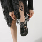 Super High Heel Platform Slippers Patent Leather Hollowed Toe Box Chunky Heel