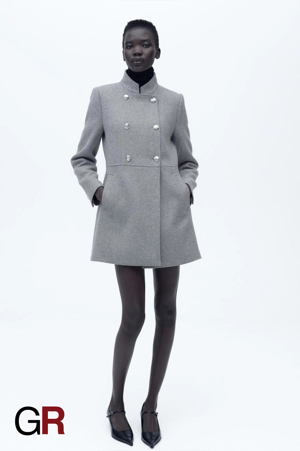 Timeless Double-Breasted Blended Grey Coat for Women - GlamoROZ