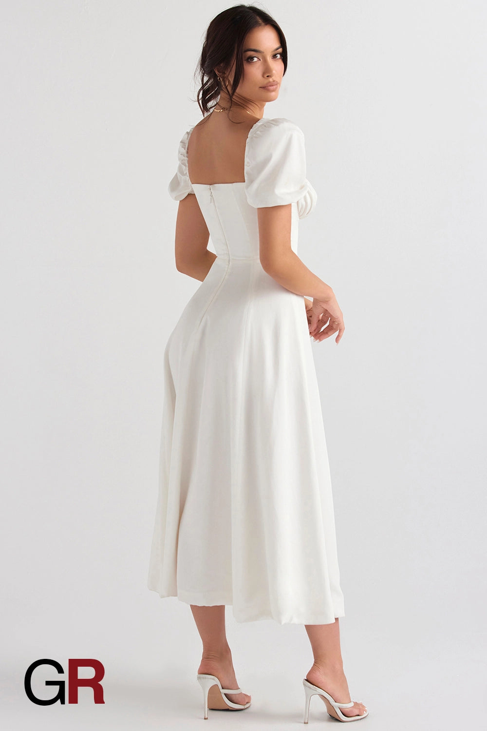 Elegant Commute Puff Sleeve Lace-Up Dress - GlamoROZ