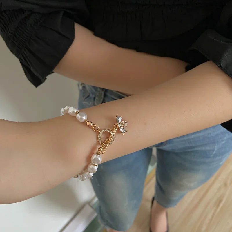 Lustrous Pearl & Diamond Charm Bracelet - GlamoROZ