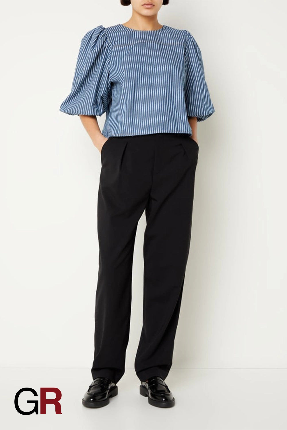 Refined Striped Bow Lace-Up Blouse - GlamoROZ