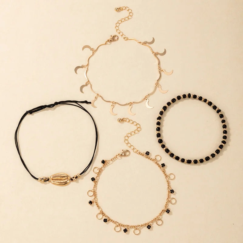 Opulent Shell Hollow Anklet Set - GlamoROZ