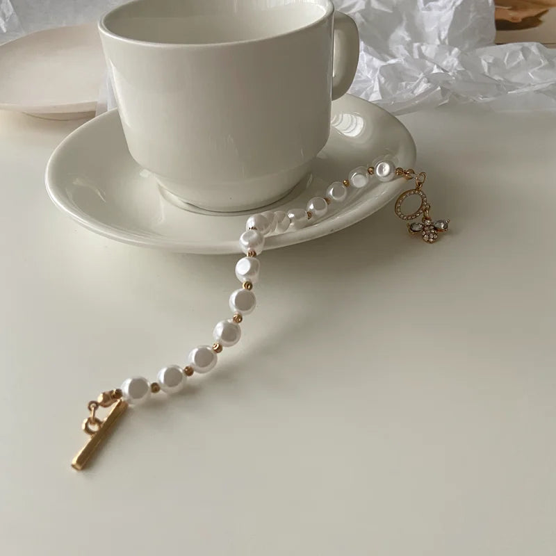 Lustrous Pearl & Diamond Charm Bracelet - GlamoROZ