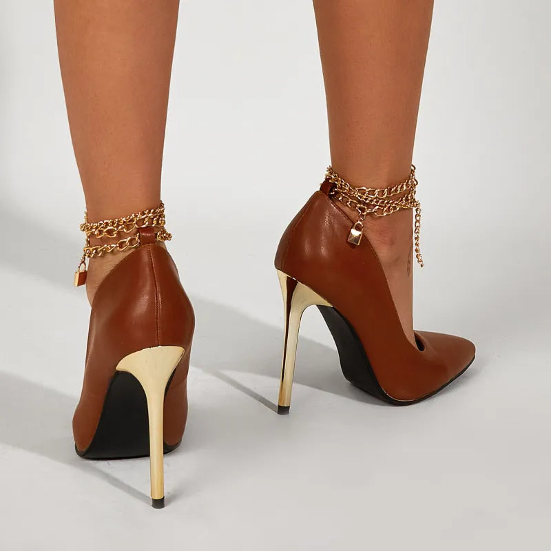 Glam Chain Pointed Stiletto Heels - GlamoROZ
