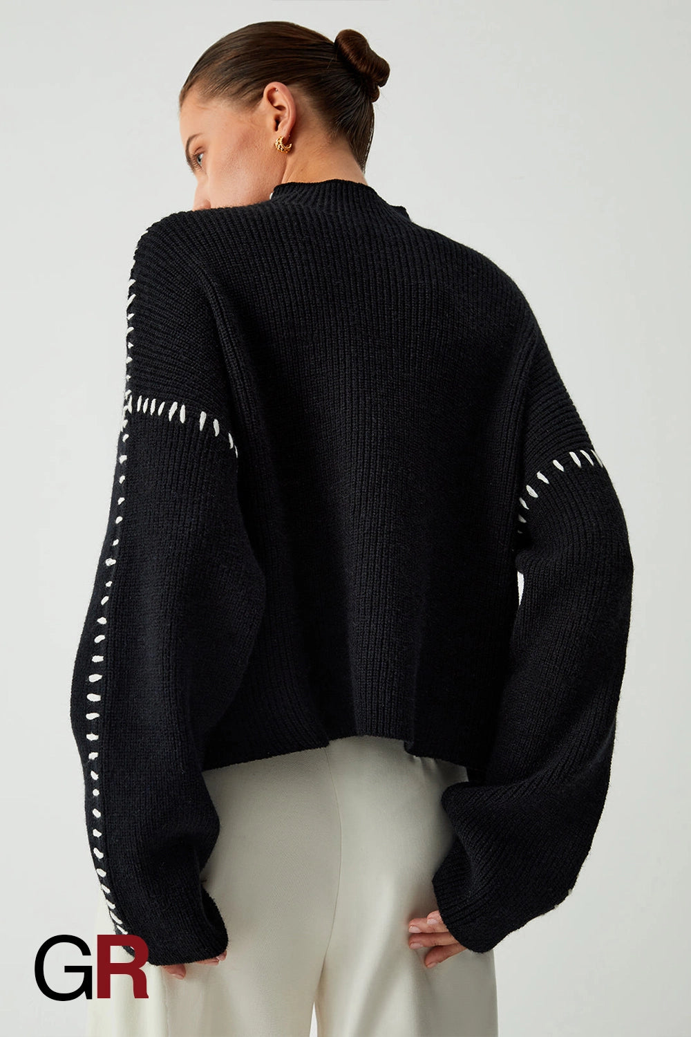 Luxe Color-Contrast Patchwork Crew Neck Sweater - GlamoROZ