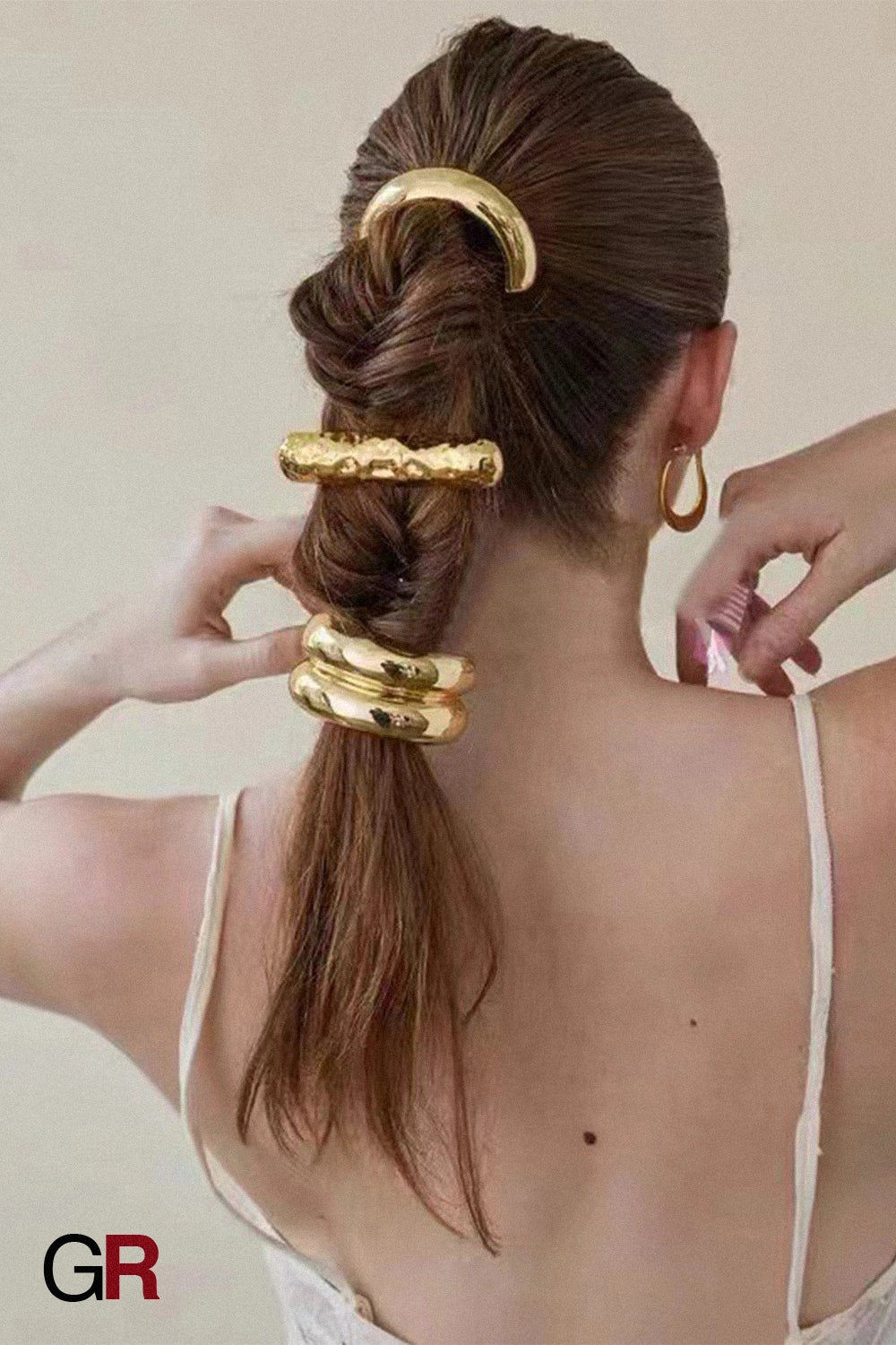 Minimalist Alloy Ring Semi-curved Hair Ring Online Influencer Head String High-end Leather Case Hair Rope