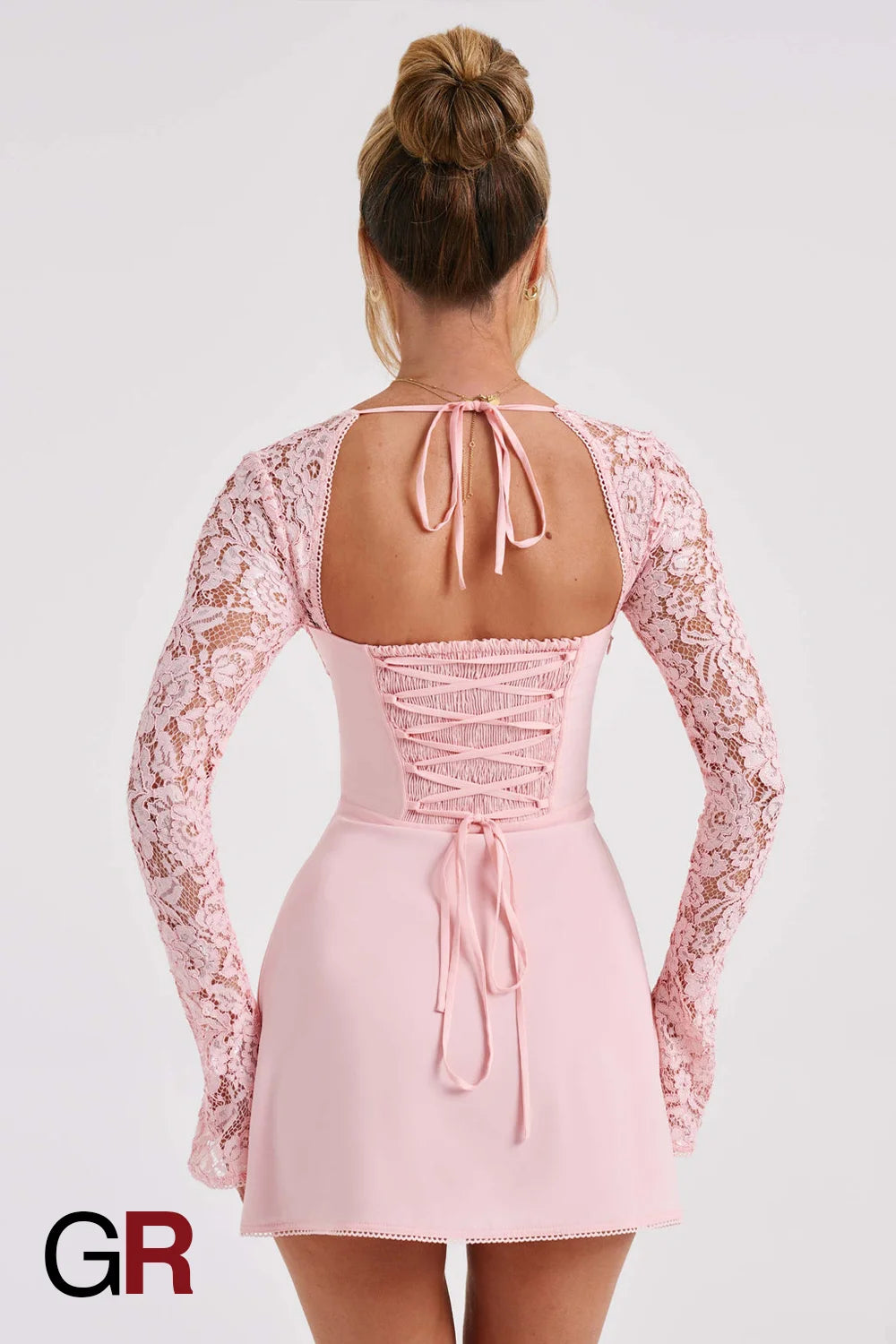 Lace Corset Backless Pink Mini Dress - GlamoROZ
