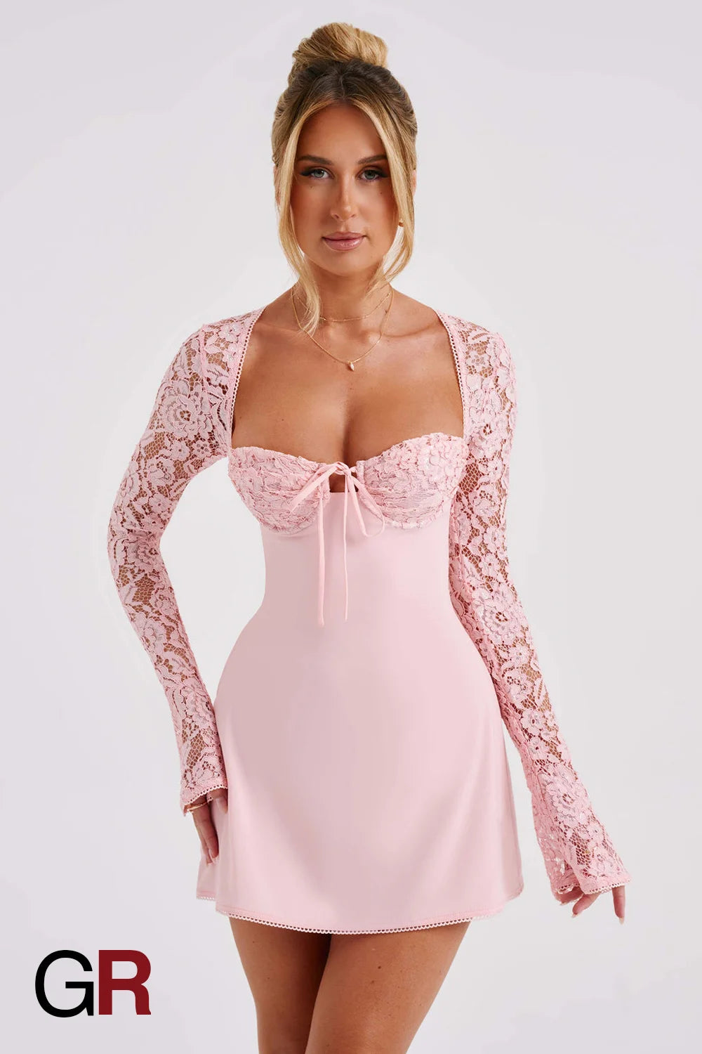 Lace Corset Backless Pink Mini Dress - GlamoROZ