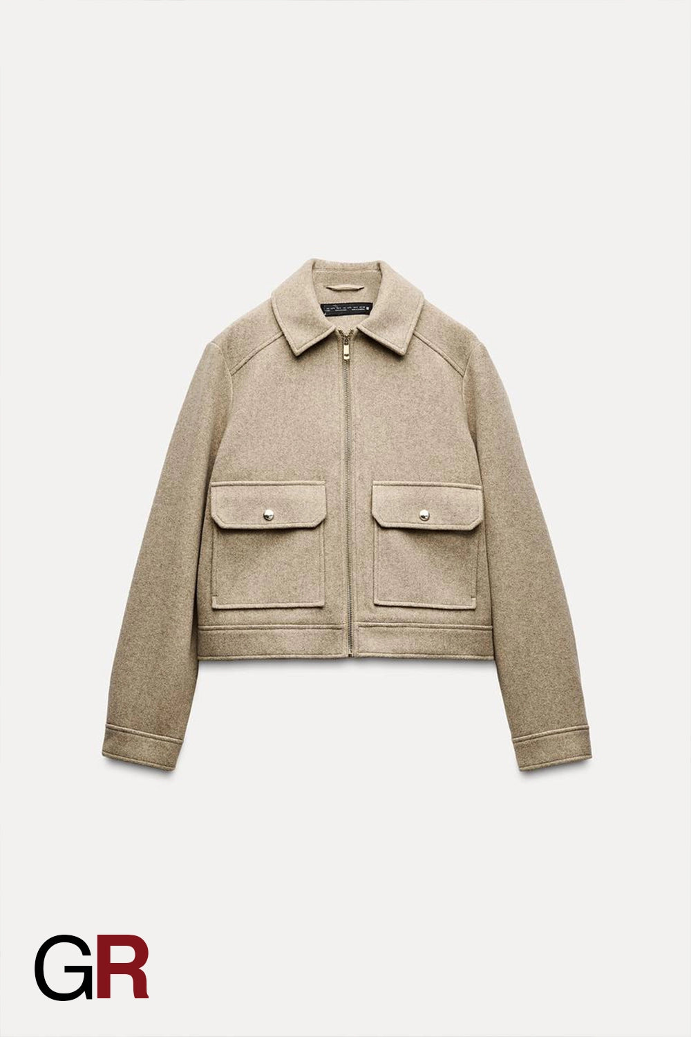 Lapel Woolen Zip Beige Pocket Coat - GlamoROZ