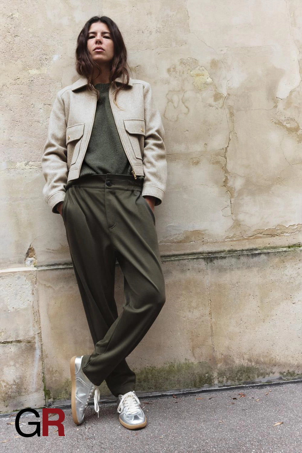 Lapel Woolen Zip Beige Pocket Coat - GlamoROZ