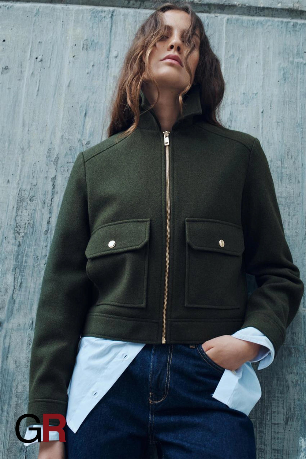 Lapel Woolen Zip Green Pocket Coat - GlamoROZ