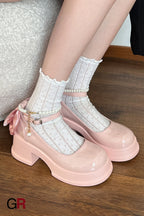 Sweet French Chunky Heel Mary Jane Shoes Shallow Mouth All-matching