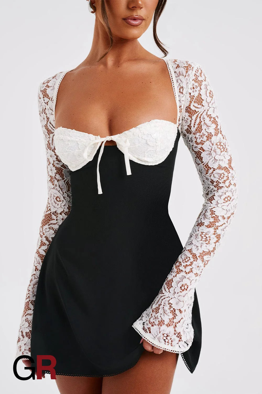 Lace Corset Black & White Mini Dress - GlamoROZ