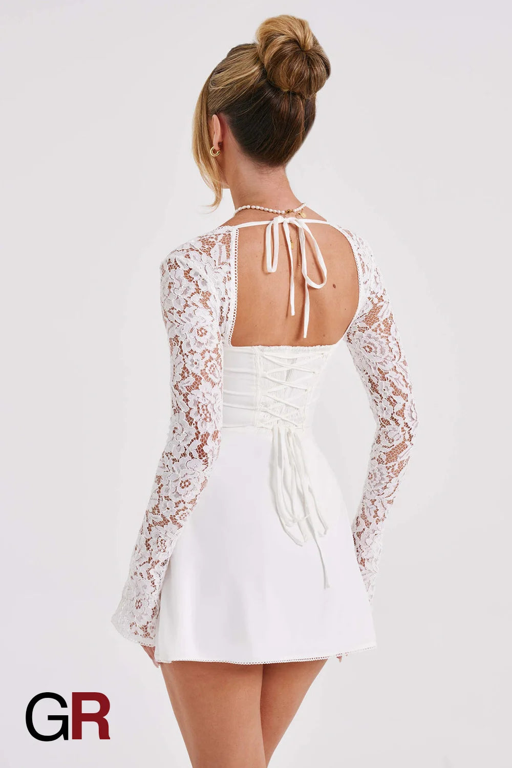 Lace Corset Backless White Mini Dress - GlamoROZ