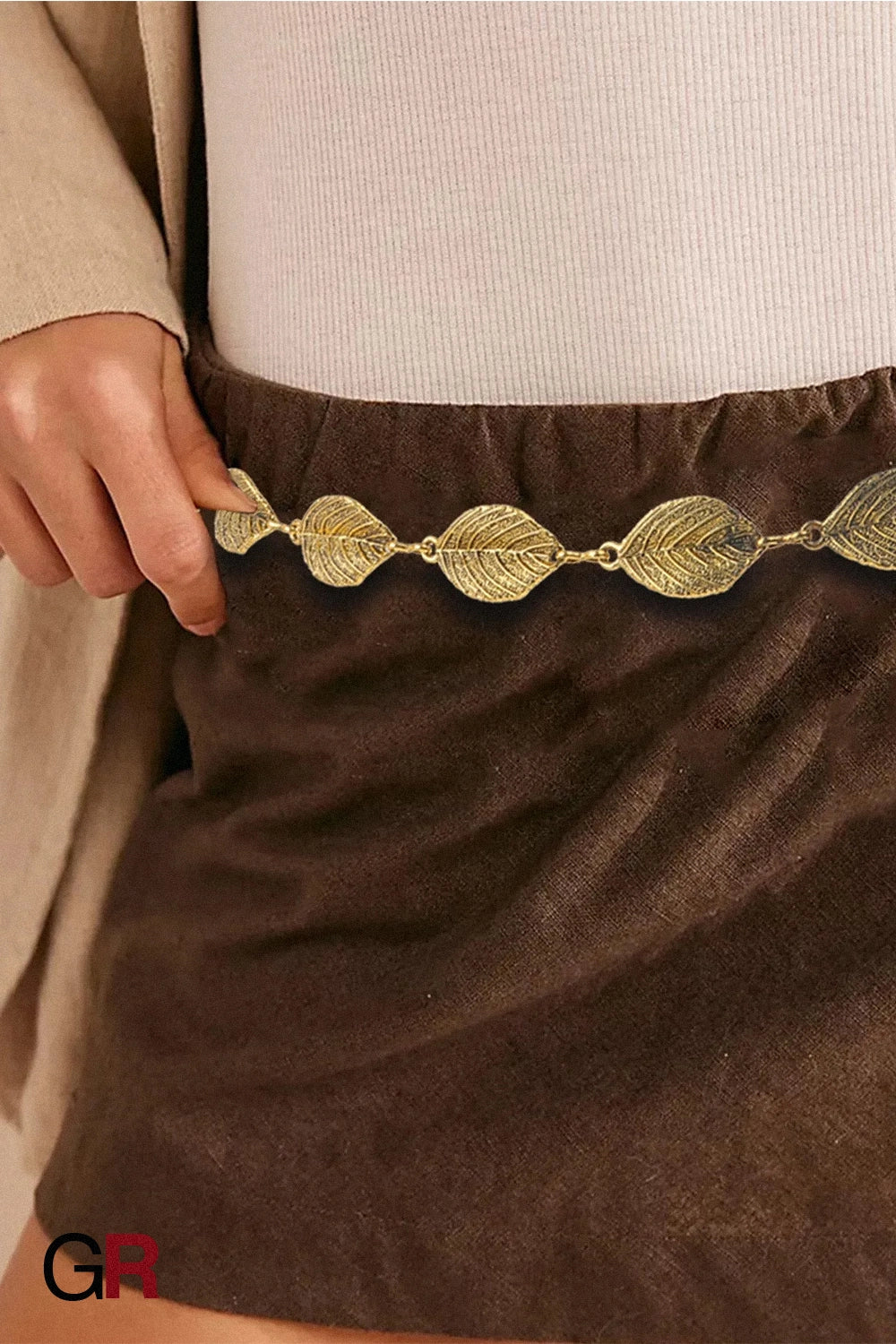Leaf Style Waist Chain Retro Paired With Denim Skirt And Pants