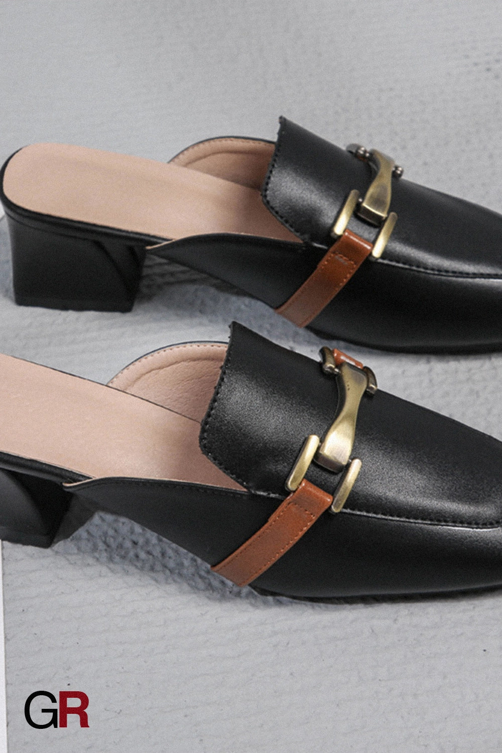 Muller Shoes Casual Soft Leather Slippers Women Outer Wear Square Toe Thick Heel Outer Wear Sandals Women