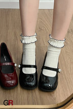 Small Leather Shoes For Women Retro Chunky Heel Mary Jane Shoes