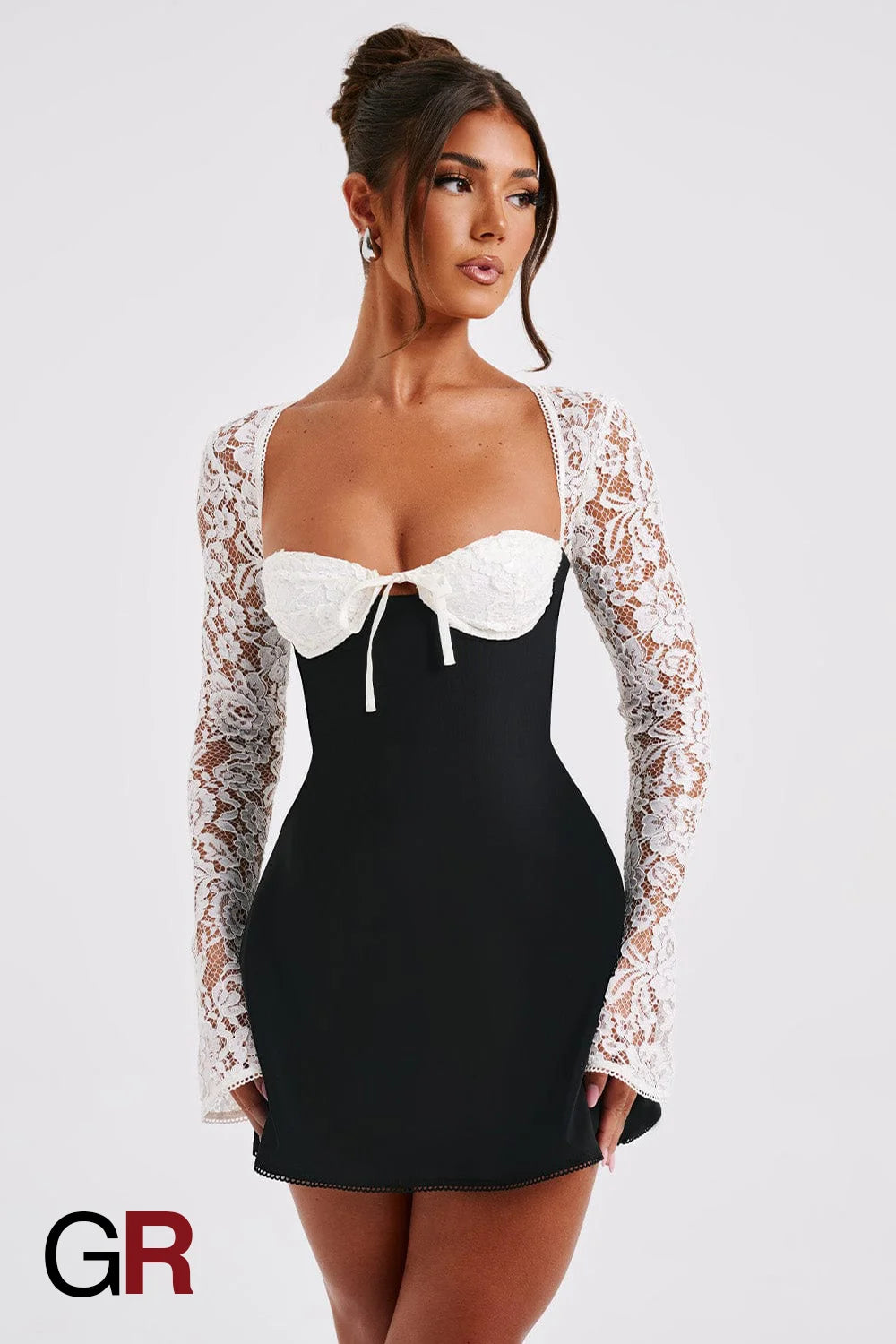 Lace Corset Black & White Mini Dress - GlamoROZ