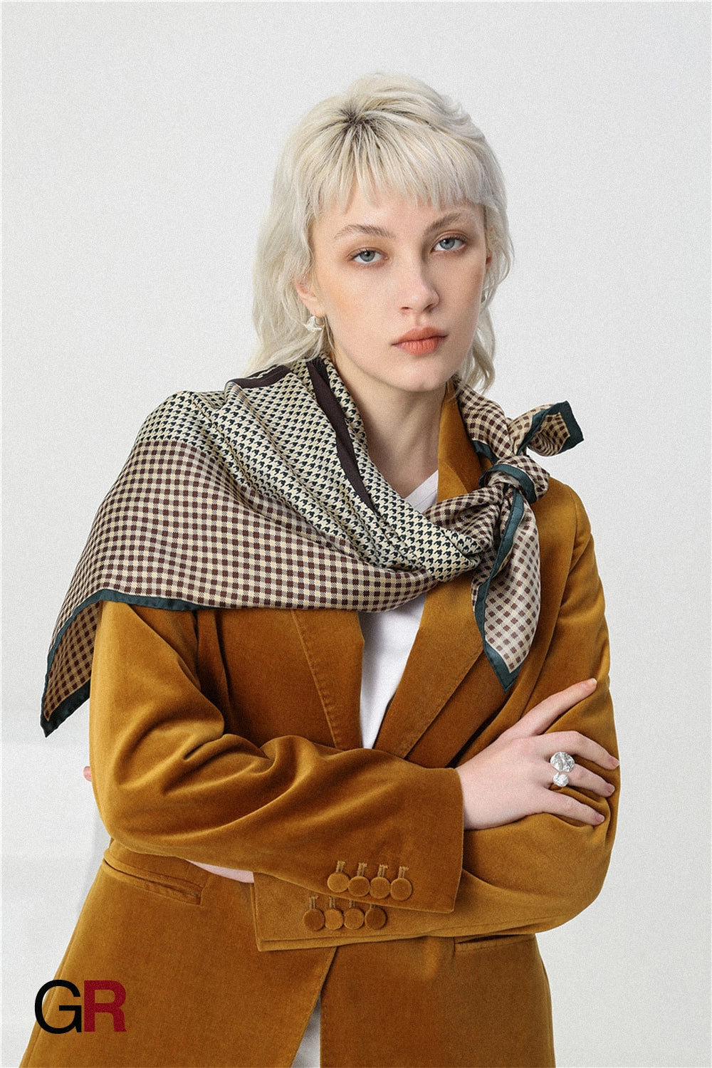 Houndstooth twill silk scarf