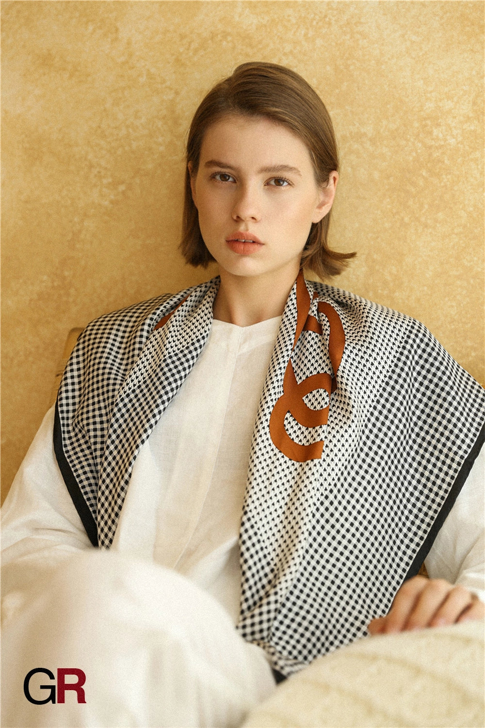 Houndstooth twill silk scarf