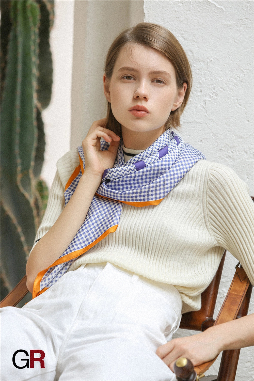 Houndstooth twill silk scarf