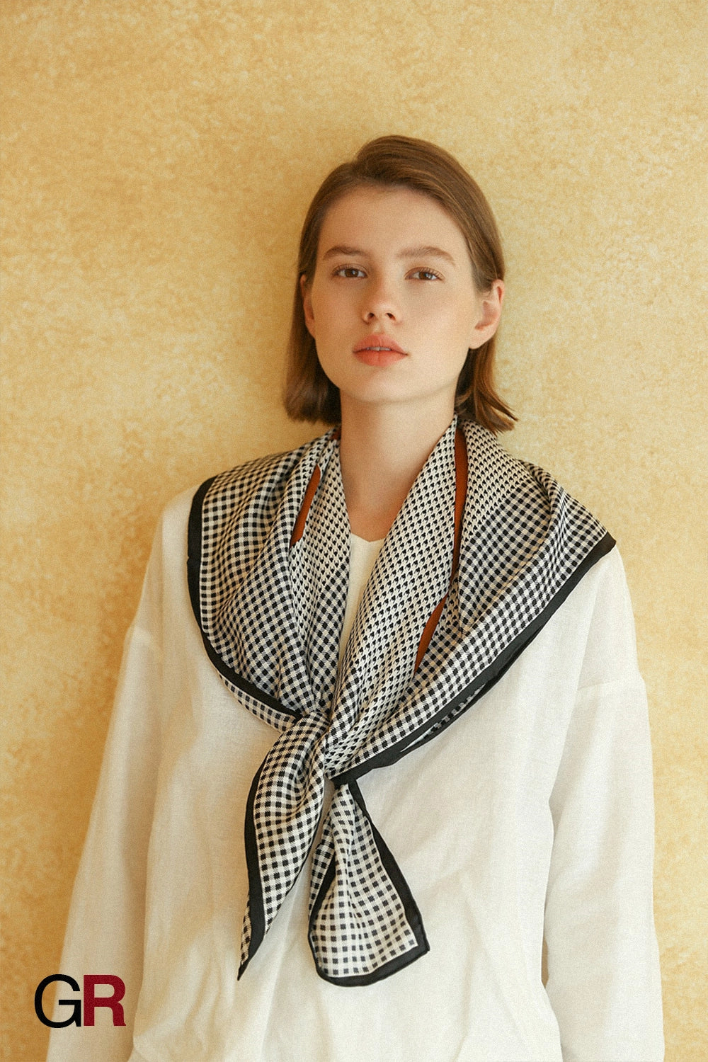 Houndstooth twill silk scarf