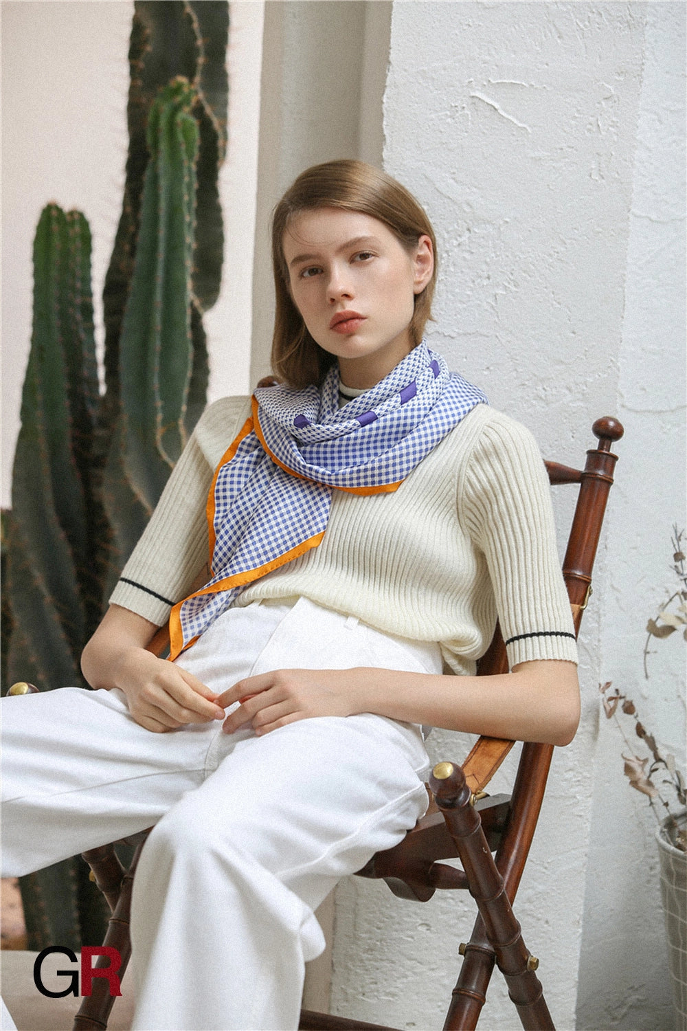 Houndstooth twill silk scarf