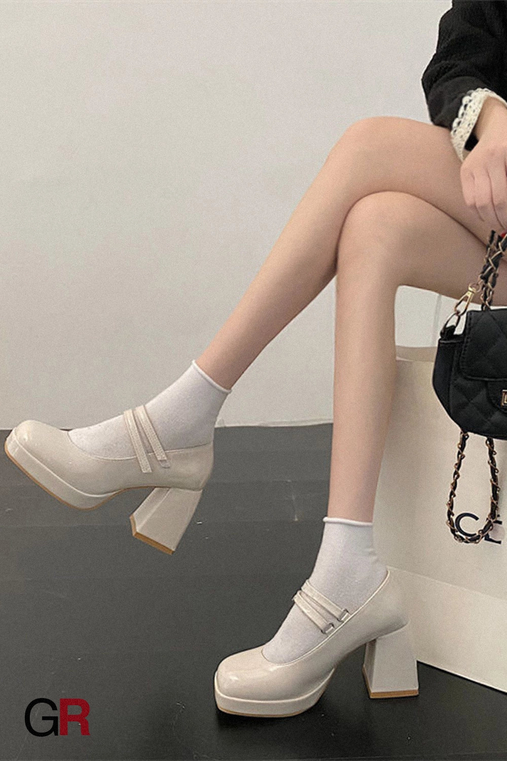 White Mary Jane Chunky Heel Wedding Shoes